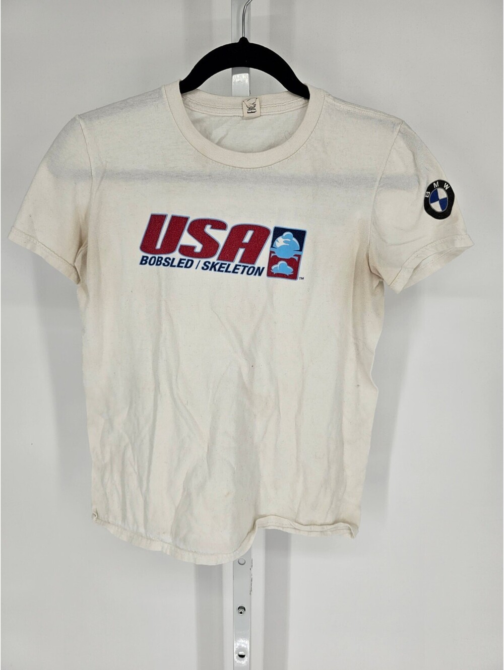 VTG Y2K Mens Sz S USA Bobsled Skeleton Recruitment Short Sleeve T Shirt White